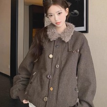 美式复古羊羔毛加厚翻领外套女冬季新款设计感宽松百搭休闲上衣潮