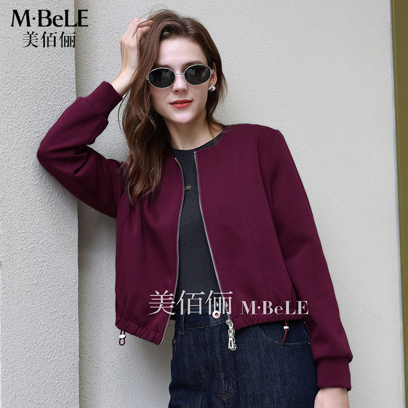 美佰俪圆领拉链小短款夹克上衣女2025年秋季新款通勤简约百搭外套,女装/女士精品,短外套,淘宝优惠券,粉丝福利购,淘宝优惠卷