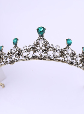 女童绿色公主皇冠儿童舞蹈演出复古绿王冠巴洛克发冠女孩暗黑头饰