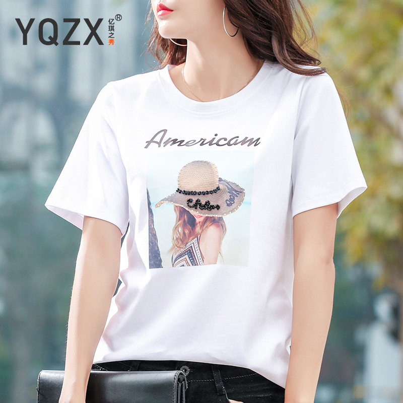 白色短袖t恤女2021年夏季新款欧货ins潮女士纯棉宽松半袖体恤女装