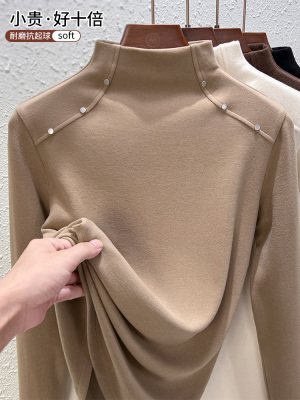 半高领双面德绒打底衫女冬2025新款秋冬内搭加绒加厚女士保暖上衣