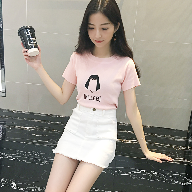 小个子套装裙2018夏季新款短袖针织衫套装女修身显瘦半身裙两件套
