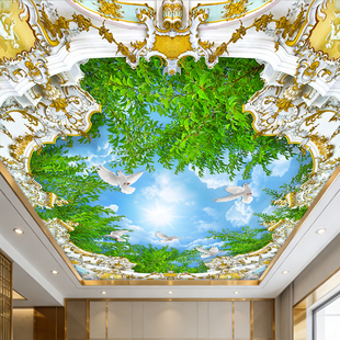天花板吊顶壁纸自粘墙纸3d立体壁画创意贴画贴纸蓝天白云天空装饰
