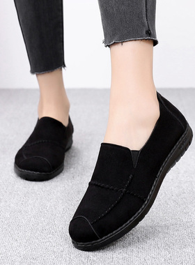 老北京布鞋女鞋时尚款一脚蹬单鞋舒适软底上班黑色工作鞋妈妈鞋女