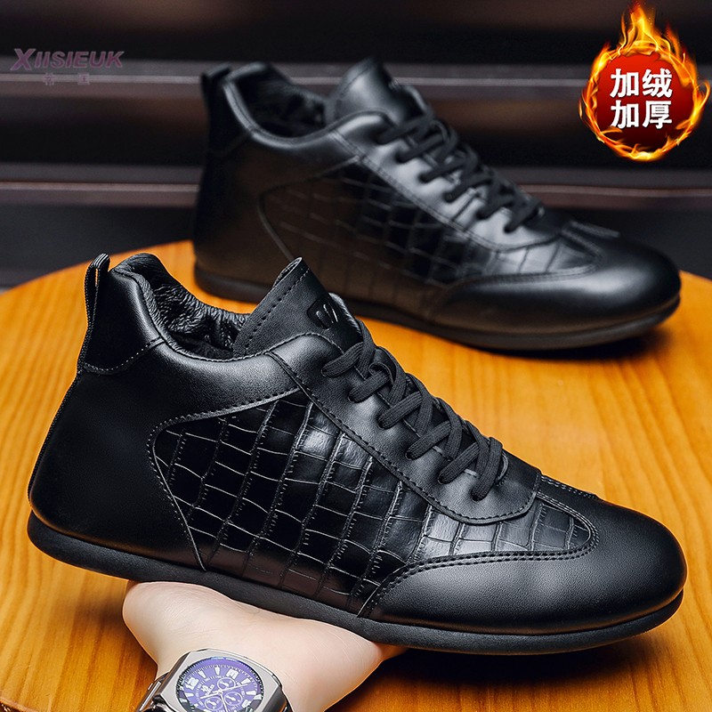 豆豆鞋男软底皮面防水商务休闲鞋