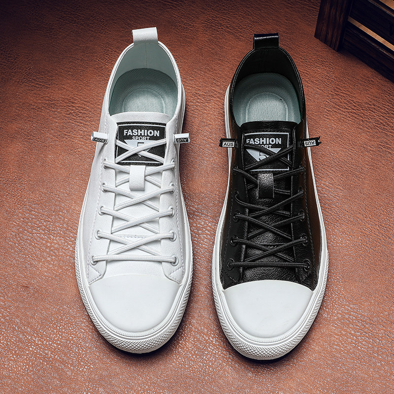 38码男鞋子黑面白底板鞋男百搭潮流青少年免系带运动休闲懒人皮鞋