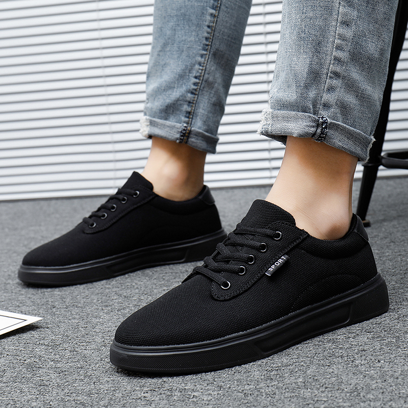 韩式全黑色帆布鞋男韩版潮流