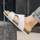 男款 夏季 外穿防滑软木底沙滩一字凉拖鞋 白色人字拖鞋 休闲罗马凉鞋