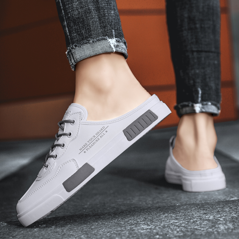 无跟鞋男生休闲无根没有脚后跟的鞋子半拖网红半托鞋男孩板鞋夏天