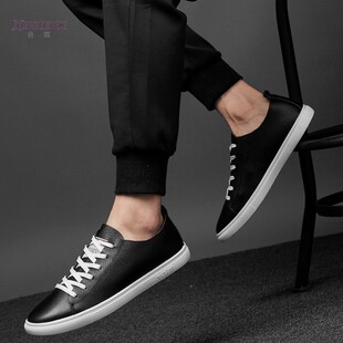 白底黑面男鞋38码新款头层牛皮运动休闲单层软皮板鞋百搭潮流皮鞋