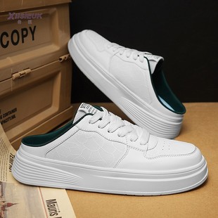 半托鞋男老爹鞋厚底板鞋无后跟办公室休闲运动试衣间半拖鞋小白鞋