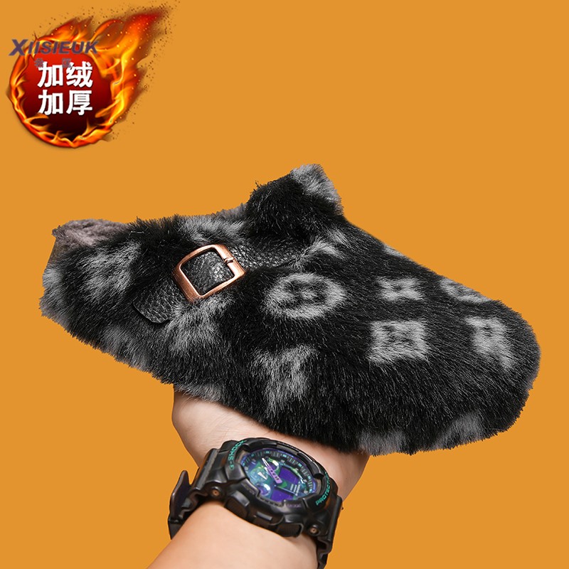 豹纹毛毛鞋女2025新款冬季加绒