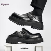 可踩脚后跟皮鞋 低帮潮鞋 男式 半托日系厚底搭扣大头商务休闲马丁鞋