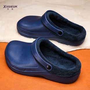45大码手术室拖鞋冬季加绒保暖医护专用上班洞洞鞋无孔包头棉拖鞋