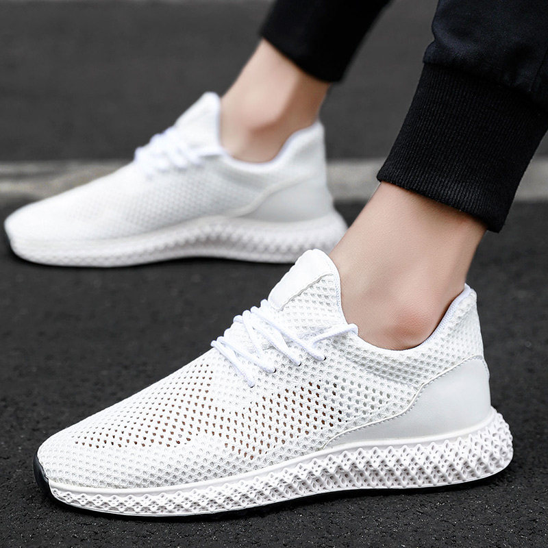 男士鞋子纯白色单网鞋男生运动鞋夏日镂空网面洞洞鞋透气跑步波鞋