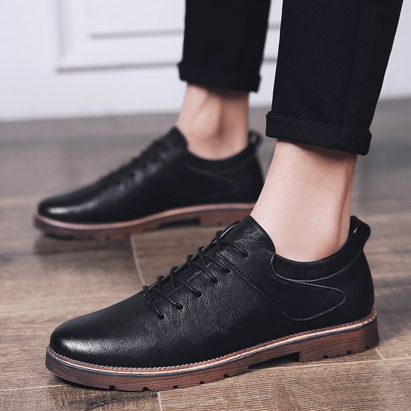 婚皮鞋男韩版伴郎鞋搭配西裤牛仔裤工作休闲鞋黑色皮鞋男小马丁