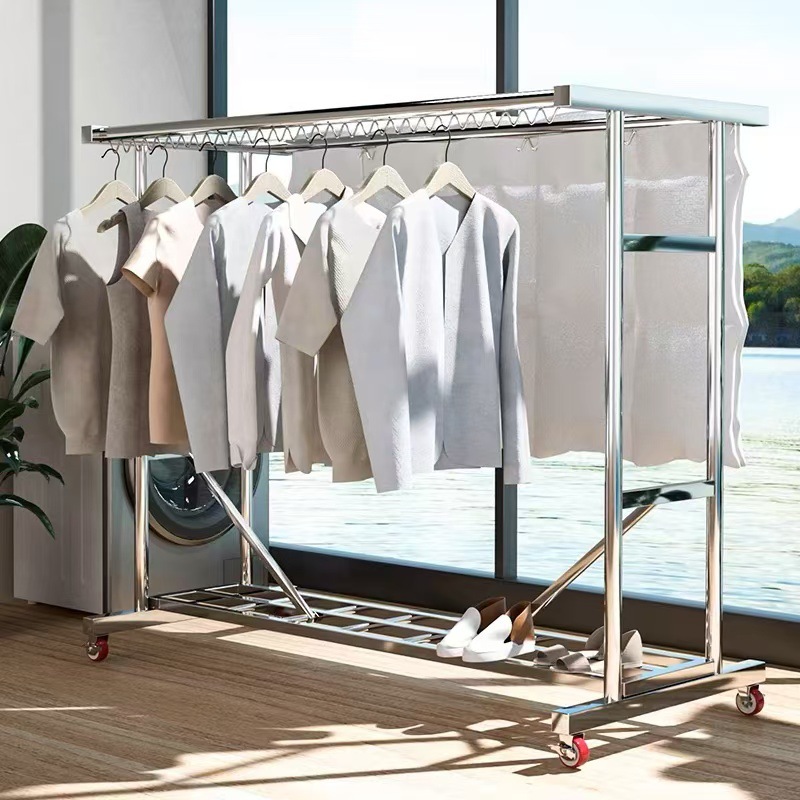 家用不锈钢管晾衣架阳台户室外晒衣架晒被子神器加厚防风双杆立式