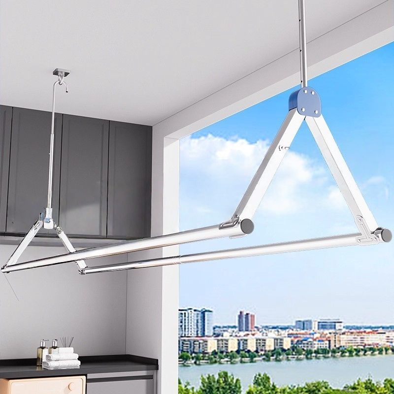 巨厚不锈钢伸缩挂衣架悬挂式升降晾衣架阳台双杆衣帽架折叠晒被杆