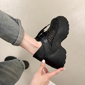 英伦黑色厚底增高系带小皮鞋 配裙子玛丽珍松糕单鞋 女2026新款 春季