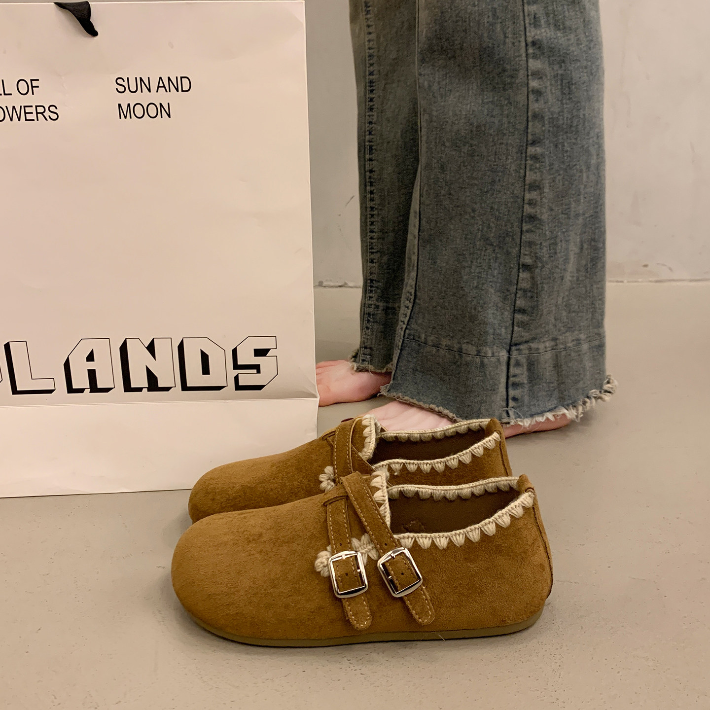 棕色平底单鞋女春秋内增高勃肯鞋2026超火新款配裙子乐福玛丽珍鞋,女鞋,深口单鞋,淘宝优惠券,粉丝福利购,淘宝优惠卷