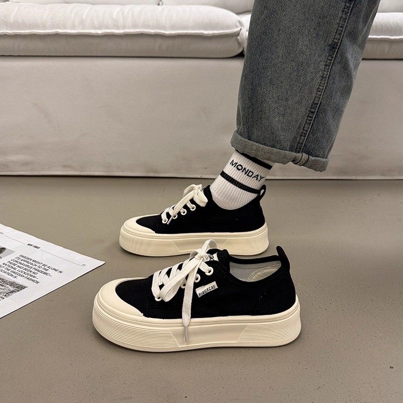 春秋爆款黑色厚底帆布鞋女百搭小白鞋2026新款板鞋休闲运0117ud,女鞋,时尚休闲鞋,淘宝优惠券,粉丝福利购,淘宝优惠卷