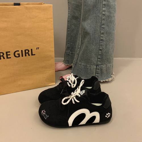 复古板鞋女轻便设计感面包休闲鞋