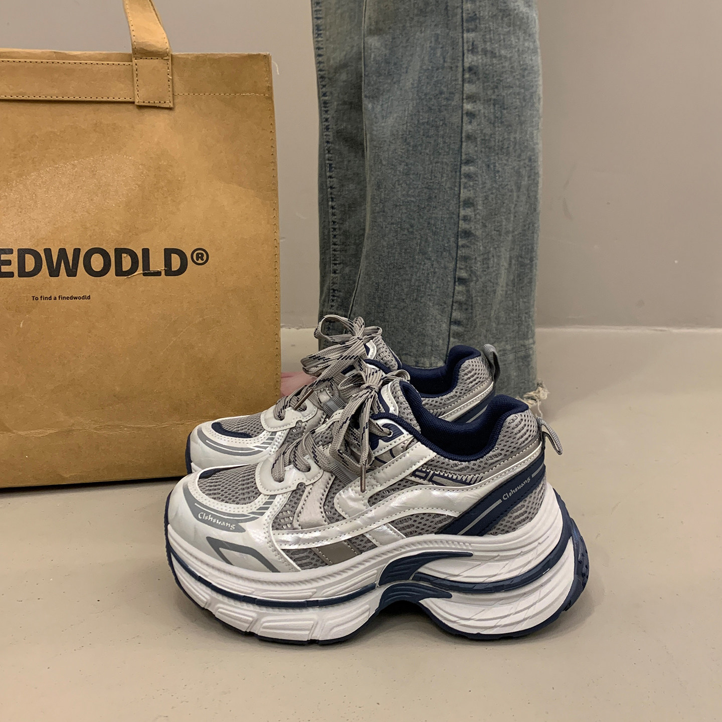 爆款松糕厚底老爹鞋女小个子增高2026新款春季超火灰色运动休闲鞋,女鞋,老爹鞋,淘宝优惠券,粉丝福利购,淘宝优惠卷