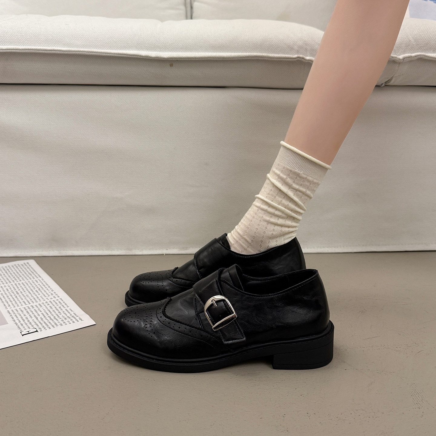 百搭英伦黑色厚底小皮鞋女平底单鞋2026超火新款春秋乐福玛丽珍鞋,女鞋,深口单鞋,淘宝优惠券,粉丝福利购,淘宝优惠卷