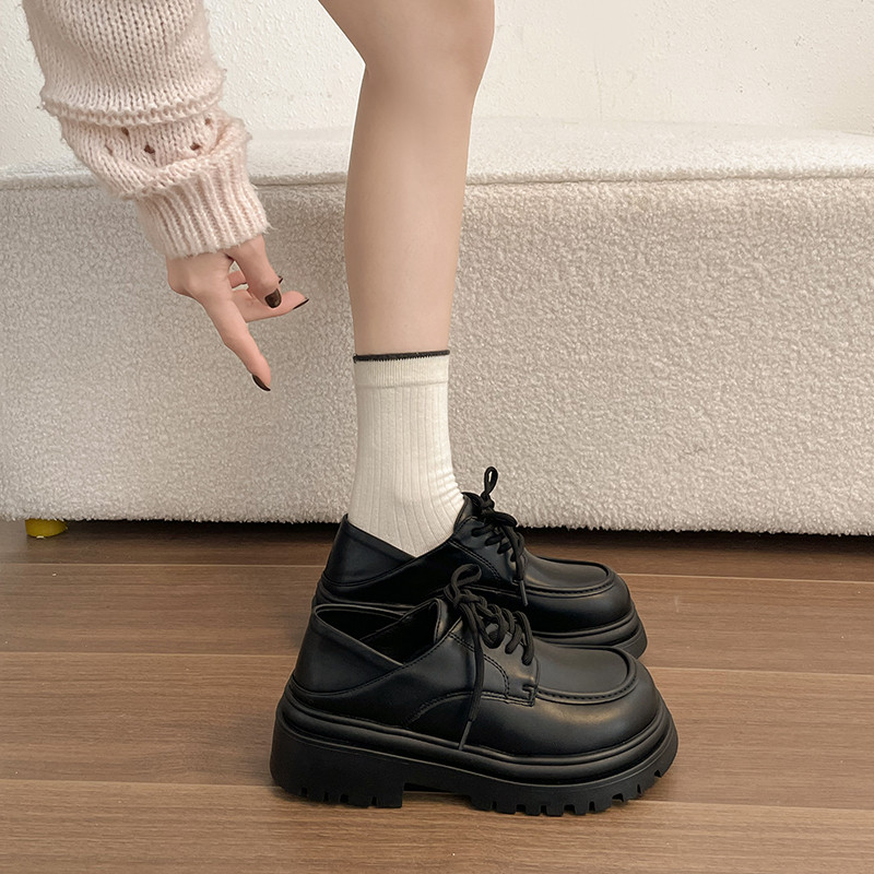 厚底英伦小皮鞋绝美深口单鞋女春秋2026新款黑色增高系带玛丽珍鞋,女鞋,深口单鞋,淘宝优惠券,粉丝福利购,淘宝优惠卷