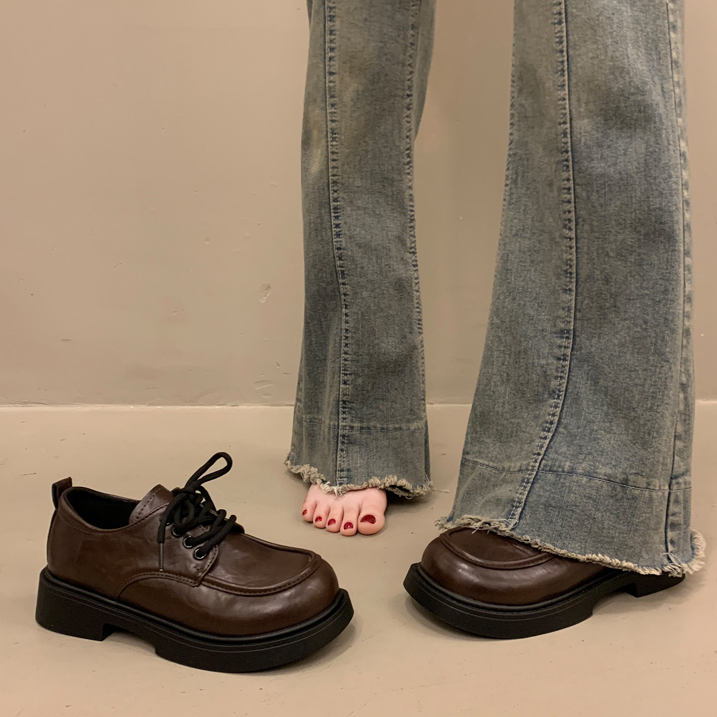 百搭英伦厚底系带小皮鞋女加绒深口单鞋2025新款秋冬玛丽珍乐福鞋,女鞋,深口单鞋,淘宝优惠券,粉丝福利购,淘宝优惠卷