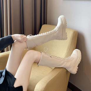 瘦瘦高筒厚底长筒靴女不过膝2025年新款 加绒骑士马丁靴粗腿 秋冬季