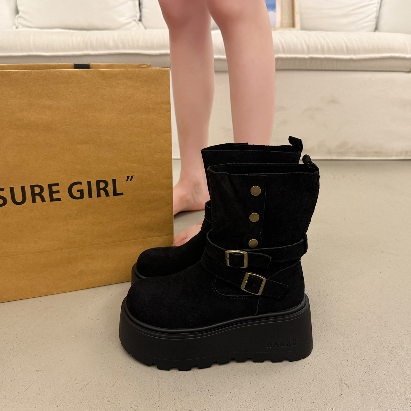 法式炸街小短靴女秋季黑色马丁靴