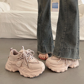 女春秋季 增高2026新款 爆款 欧洲站显脚小厚底老爹鞋 白色休闲运动鞋