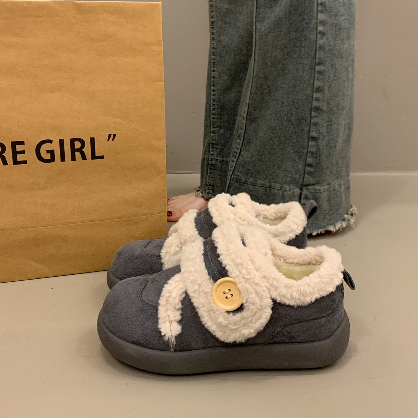 绝美圆头平底单鞋女加厚雪地棉鞋