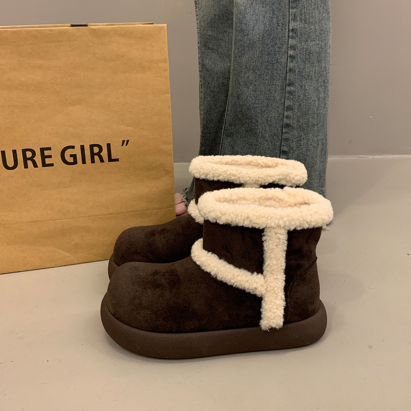 毛毛雪地棉靴女冬爆款防滑大棉鞋