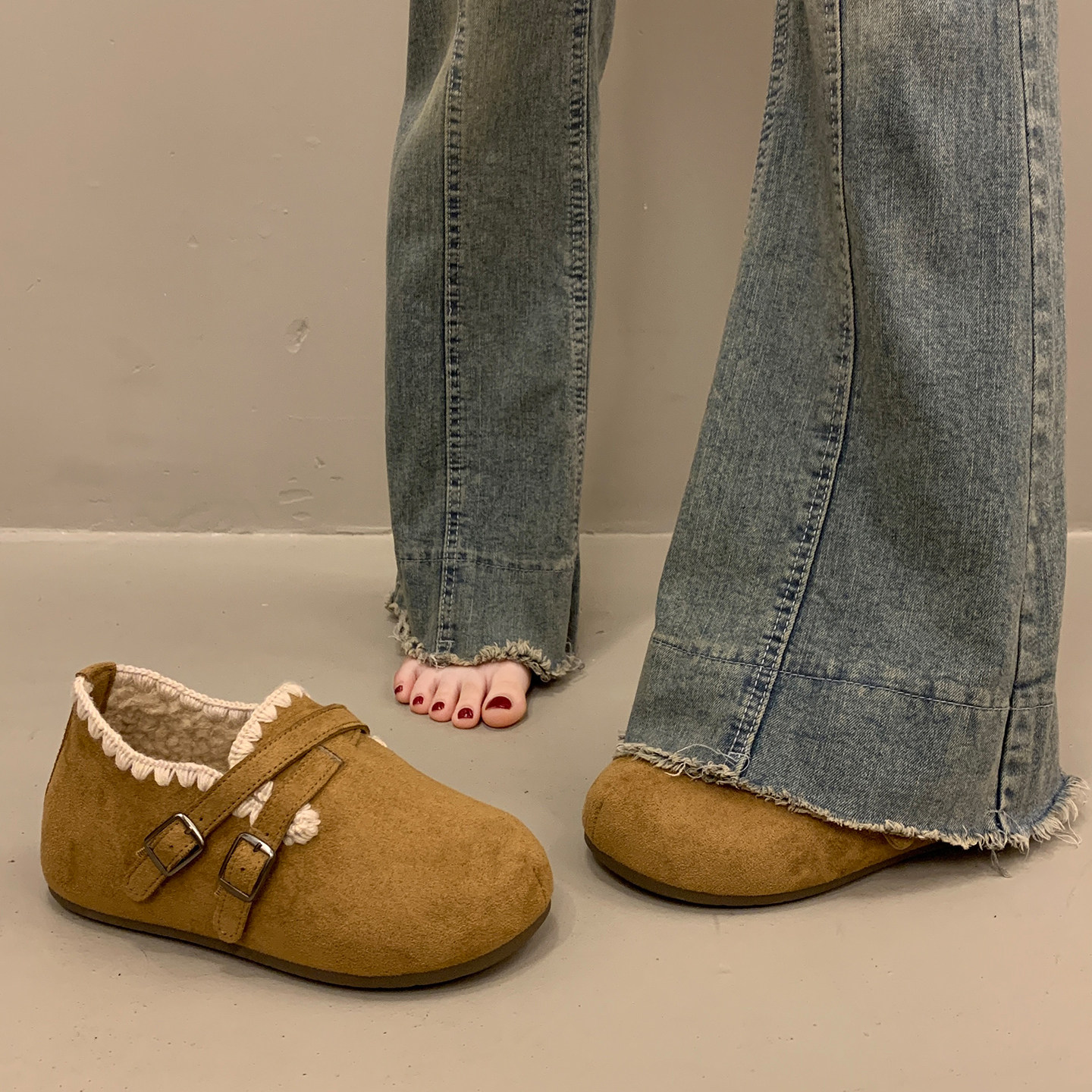 绝美圆头平底单鞋女秋冬加绒一脚蹬勃肯鞋2025新款内增高玛丽珍鞋,女鞋,深口单鞋,淘宝优惠券,粉丝福利购,淘宝优惠卷