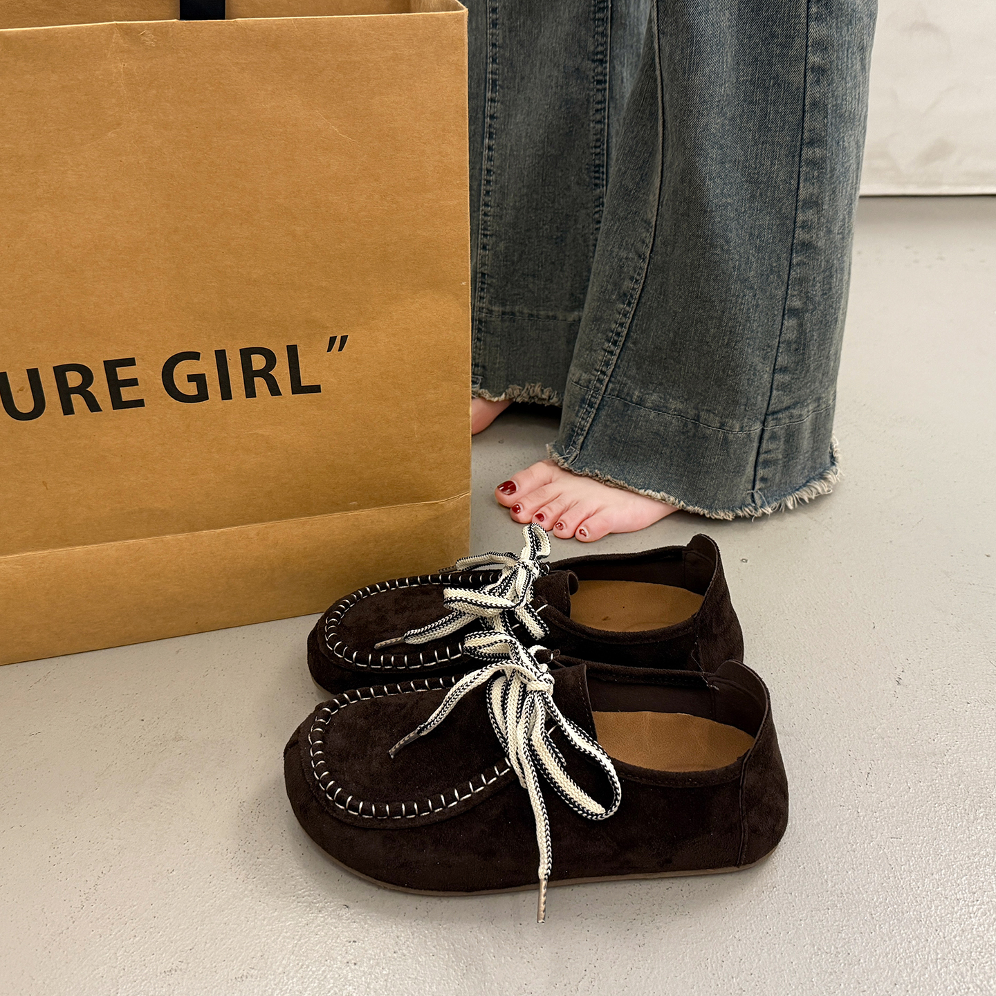 复古勃肯鞋全包女秋冬季深口单鞋