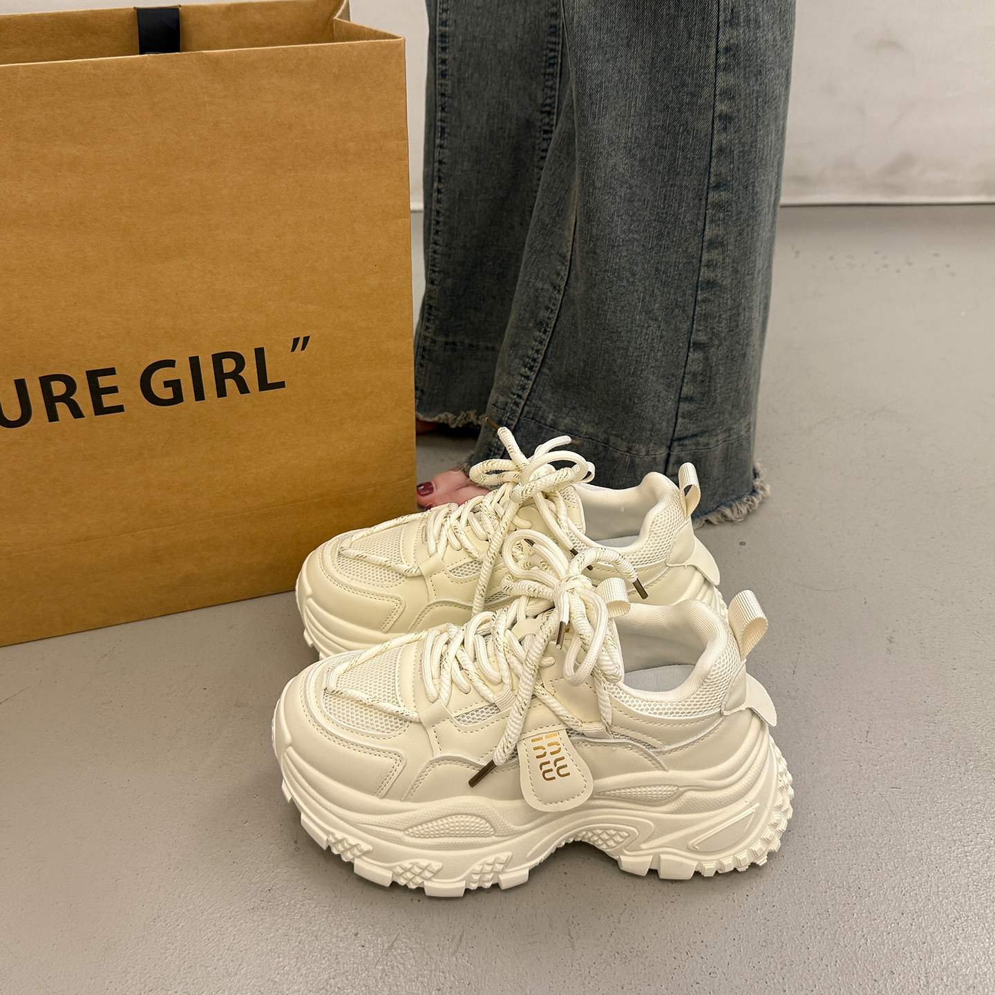 显脚小老爹鞋女秋冬季百搭休闲鞋