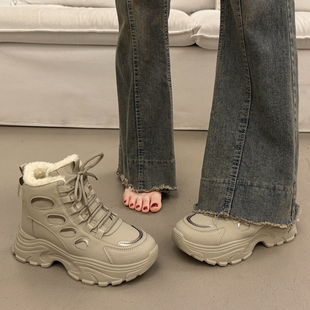秋冬运动休闲阿甘鞋 加绒高帮厚底老爹鞋 女增高显脚小2025超火新款