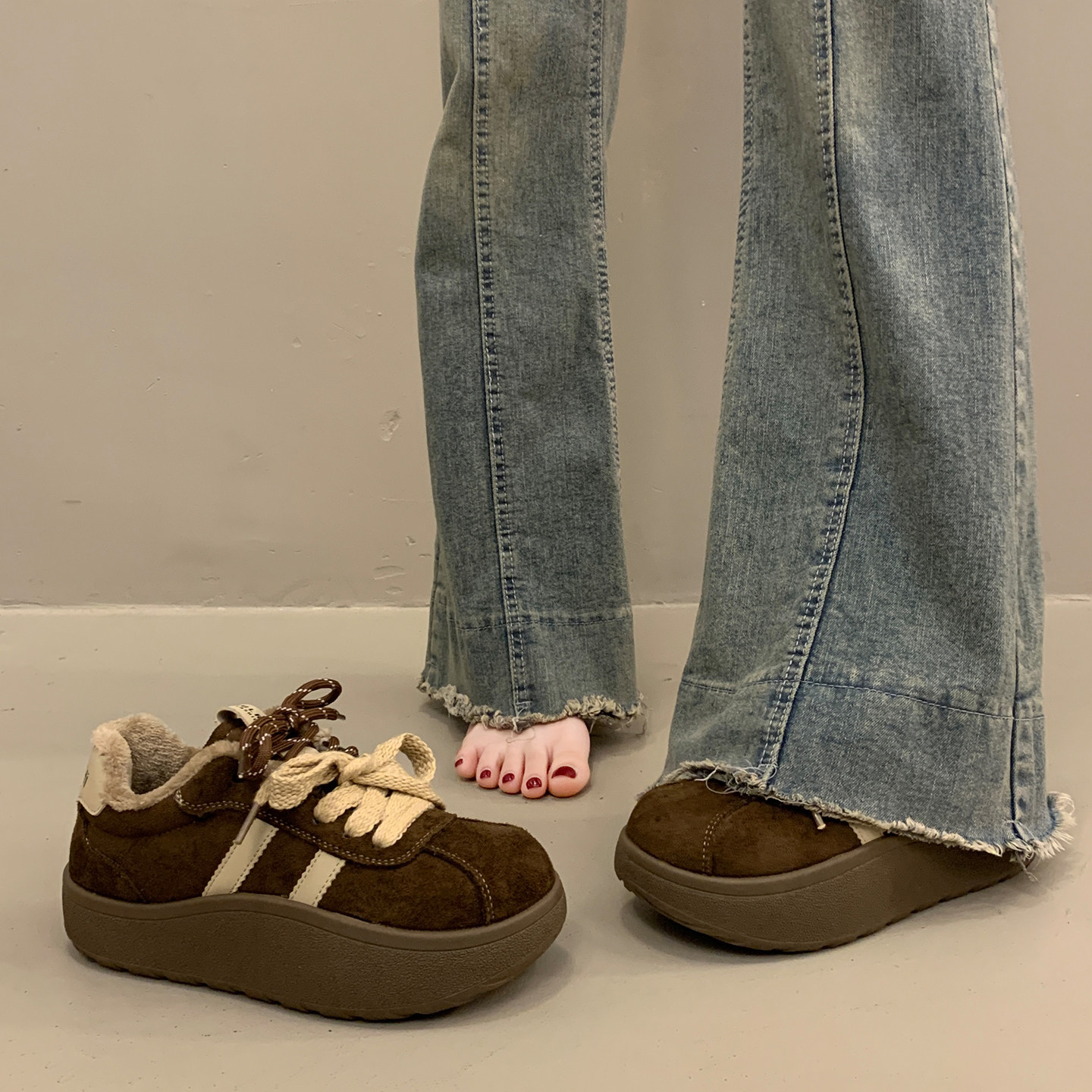 复古厚底加绒德训鞋女冬季增高鞋2025超火新款爆款运动休闲老爹鞋,女鞋,德训鞋,淘宝优惠券,粉丝福利购,淘宝优惠卷