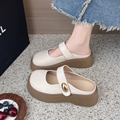 绝美包头厚底半拖鞋 女春季 外穿2026新款 超火法式 一脚蹬懒人勃肯鞋