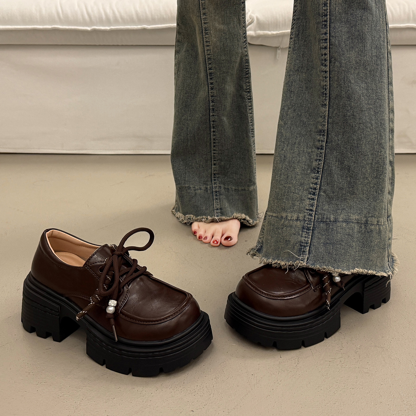 黑色乐福小皮鞋女秋冬季深口单鞋