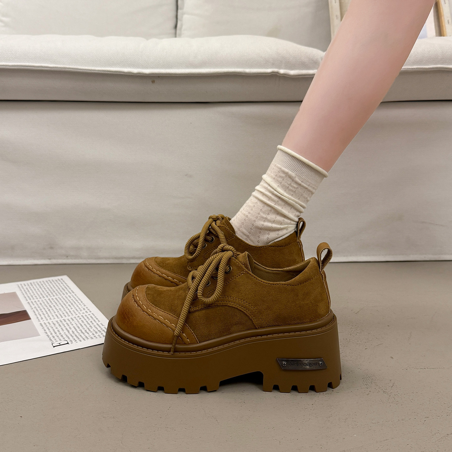 法式增高厚底深口单鞋女春秋季2026新款勃肯鞋大头系带英伦小皮鞋,女鞋,深口单鞋,淘宝优惠券,粉丝福利购,淘宝优惠卷