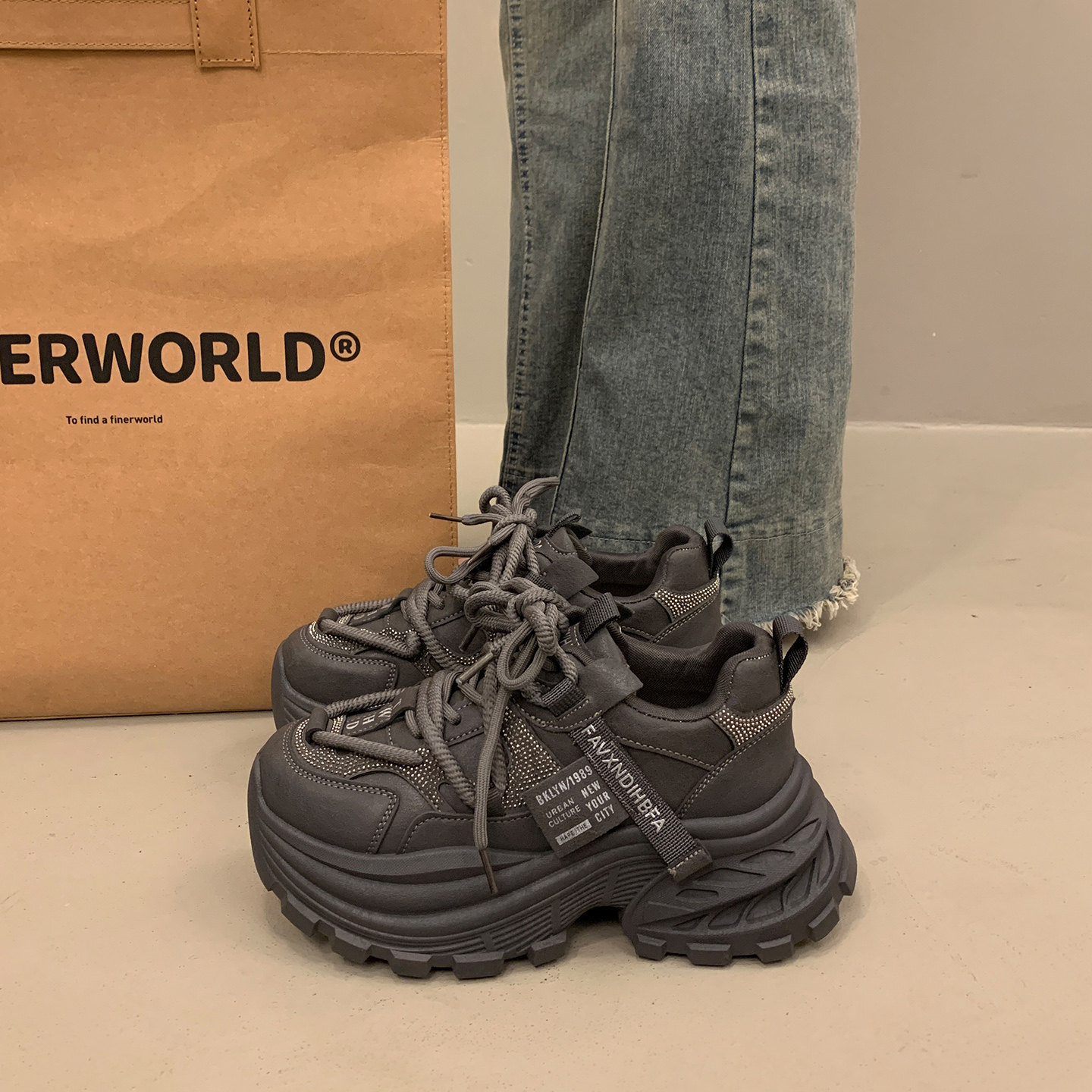 爆款松糕厚底老爹鞋女小个子增高2026超火新款春秋灰色运动休闲鞋,女鞋,老爹鞋,淘宝优惠券,粉丝福利购,淘宝优惠卷