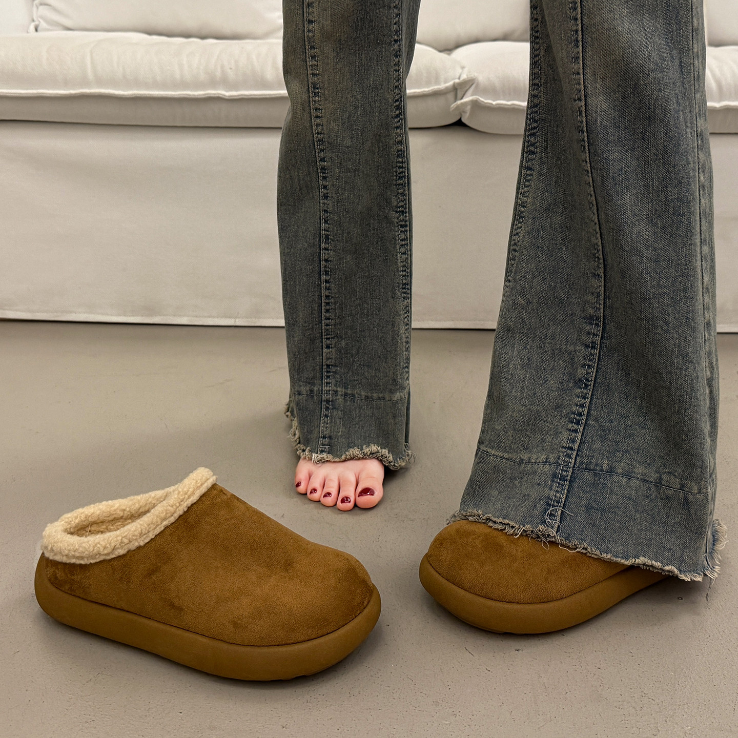 包头厚底勃肯鞋半拖女秋冬外穿高级感2025新款穆勒一脚蹬懒人棉拖,女鞋,包头拖,淘宝优惠券,粉丝福利购,淘宝优惠卷