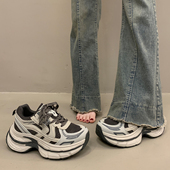 女小个子增高2026新款 春季 爆款 欧货松糕厚底老爹鞋 灰色运动休闲鞋