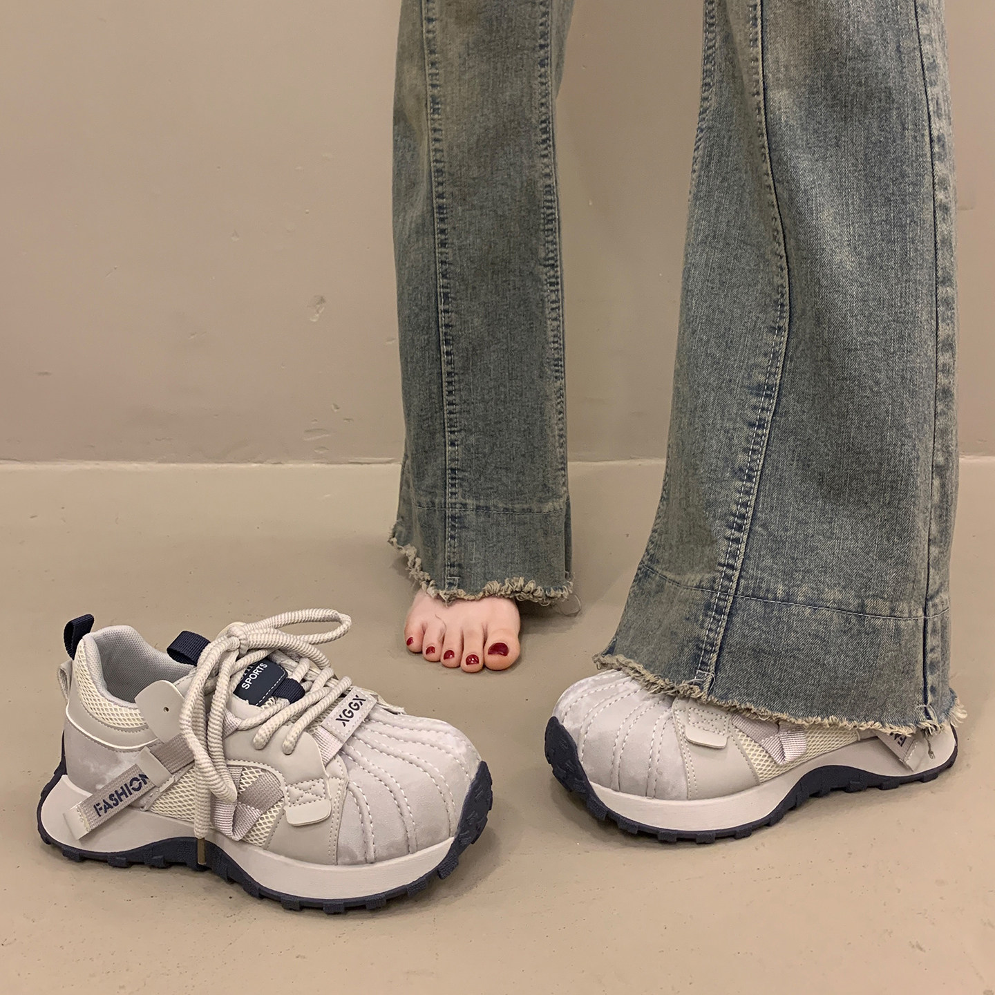 超火爆款厚底老爹鞋女增高显脚小2026新款春季欧货灰色运动休闲鞋,女鞋,时尚休闲鞋,淘宝优惠券,粉丝福利购,淘宝优惠卷