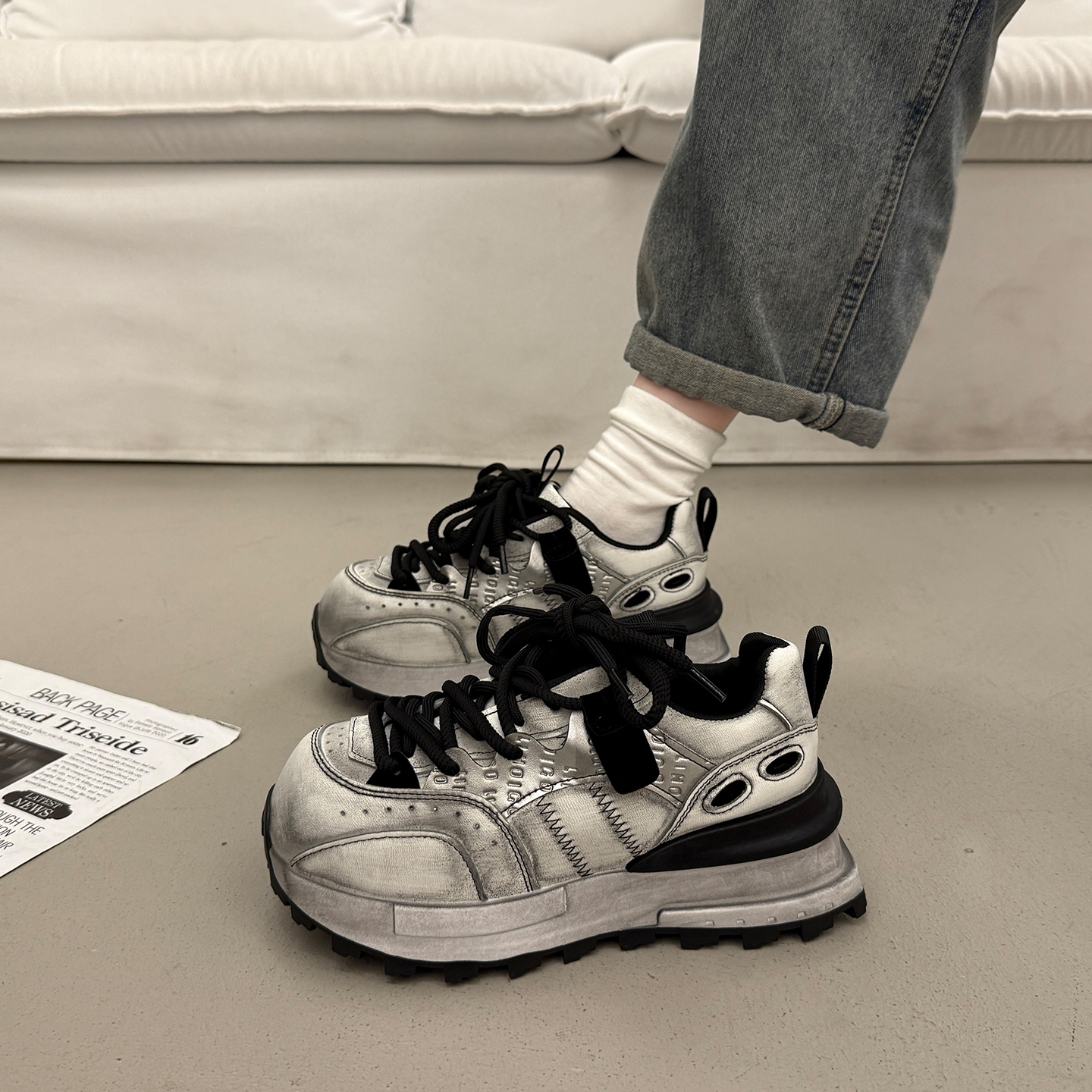 显脚小灰色老爹鞋女秋冬季休闲鞋