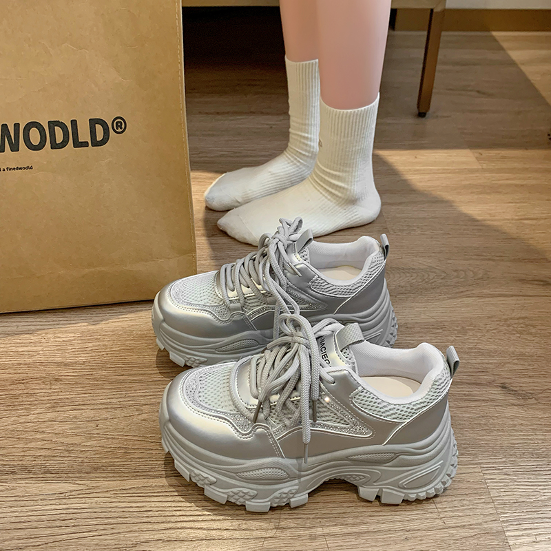 白色老爹鞋女冬小个子显高休闲鞋