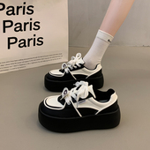休闲运动松糕鞋 爆款 女2026新款 春季 高级感百搭小白鞋 增高厚底板鞋
